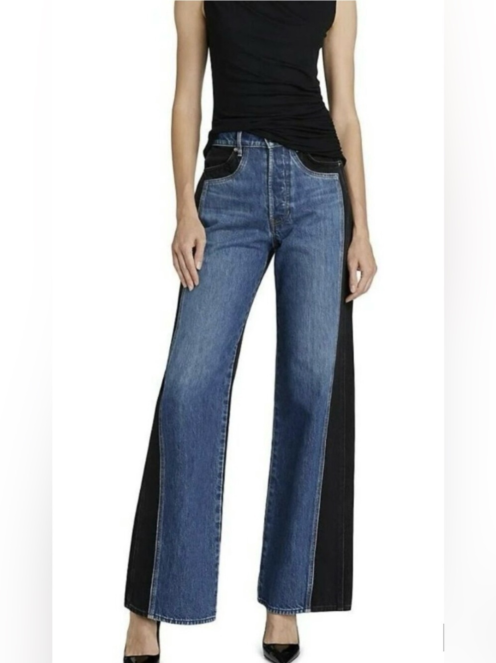 Veronica Beard Women's Blue Taylor Wide Leg Two Tone Jeans Size 25